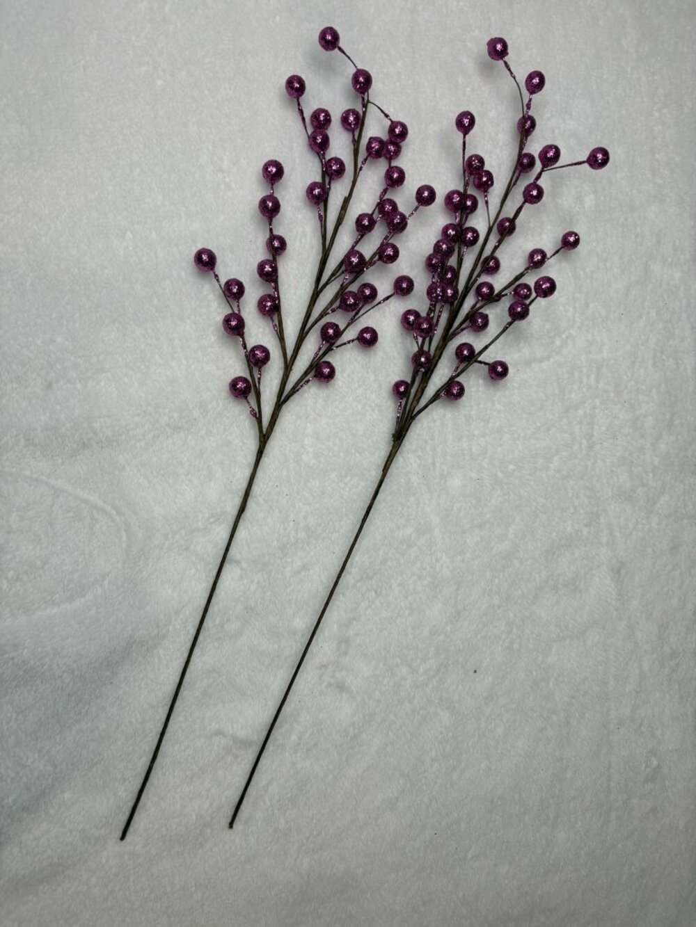 Set of two purple beaded picks for tree or holiday decorating 17" from bead-tip